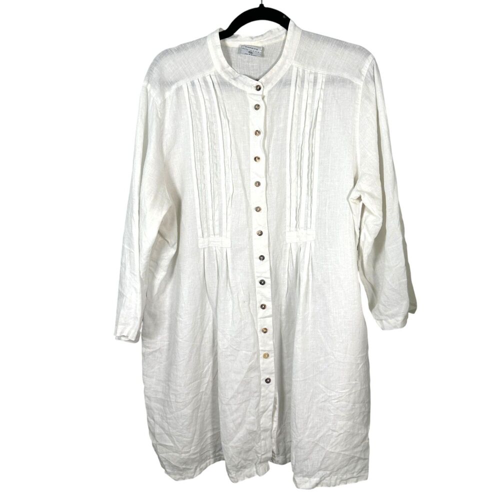 Click by Color Me Cotton White Linen Button Down Blouse Tunic Coverup XXL